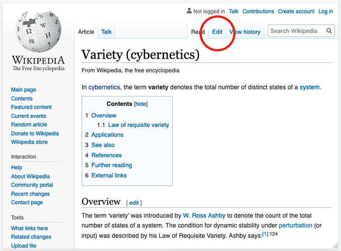 Screenshot of a Wikipedia entry highlighting the edit link