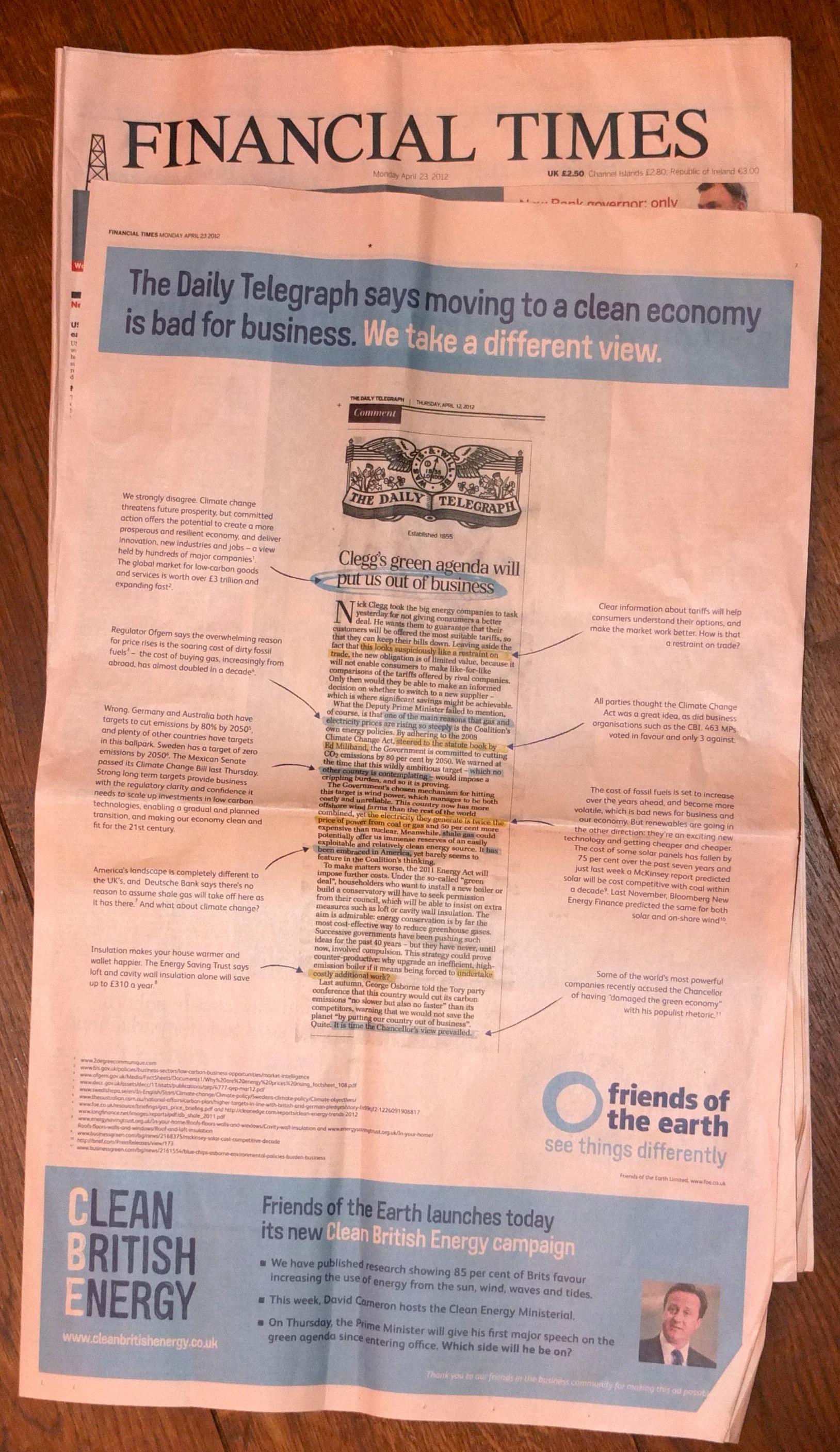 Advert by Friends of the Earth in the FT, 23rd April 2012