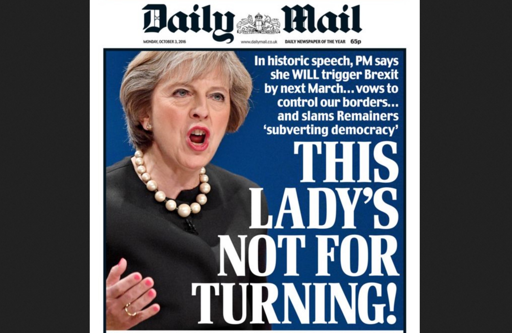 Daily Mail front page 3 Oct 2016